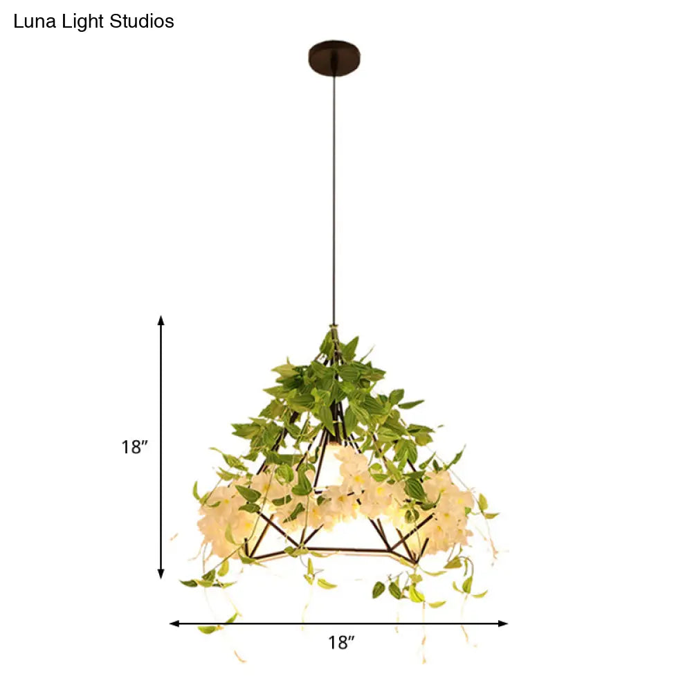 Retro Metal Pendant Light - Cherry Blossom Restaurant Design White Led 1 Head 10’/15’/18’ Width