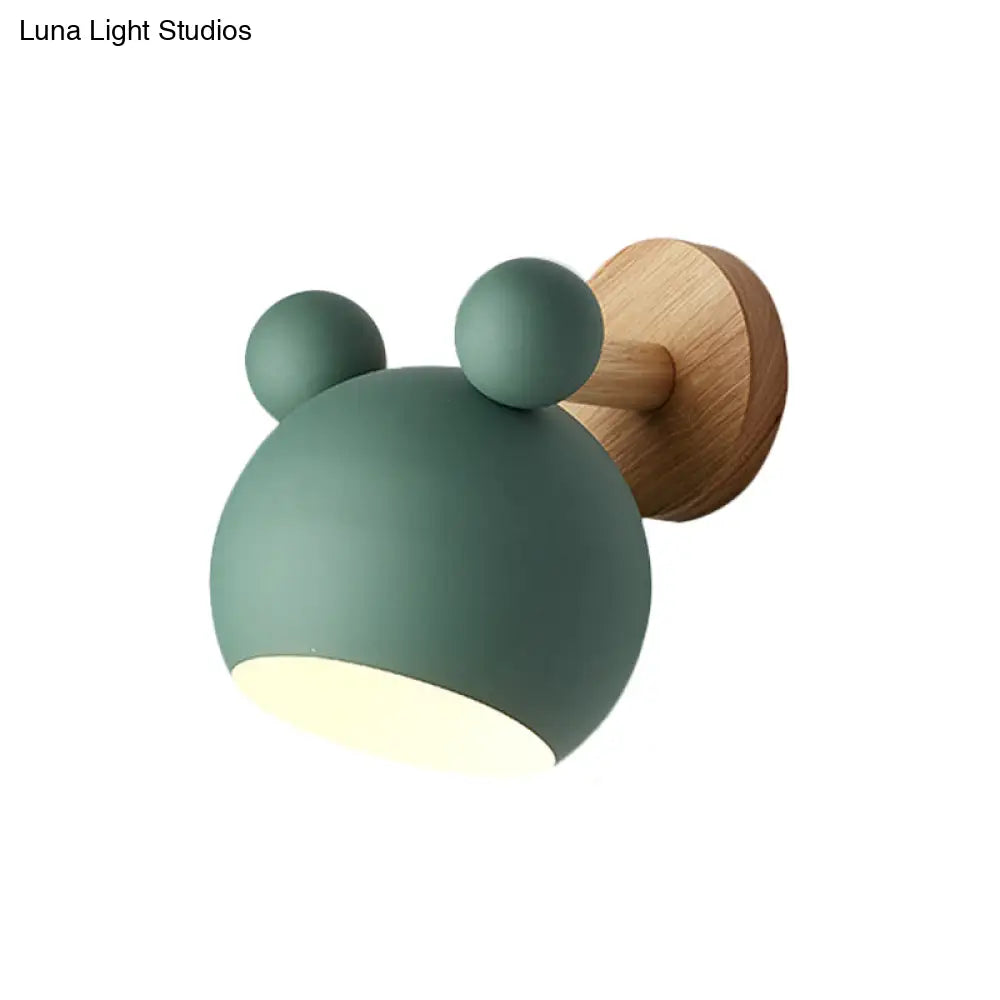 Rotating Wall Mounted Lamp: Bear/Bell Macaron Iron 1-Head Bedside Reading Light In White/Pink/Green