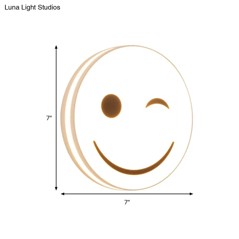 Round Flush Ceiling Light With Smile Emoji Led Flushmount Lamp And Acrylic Shade