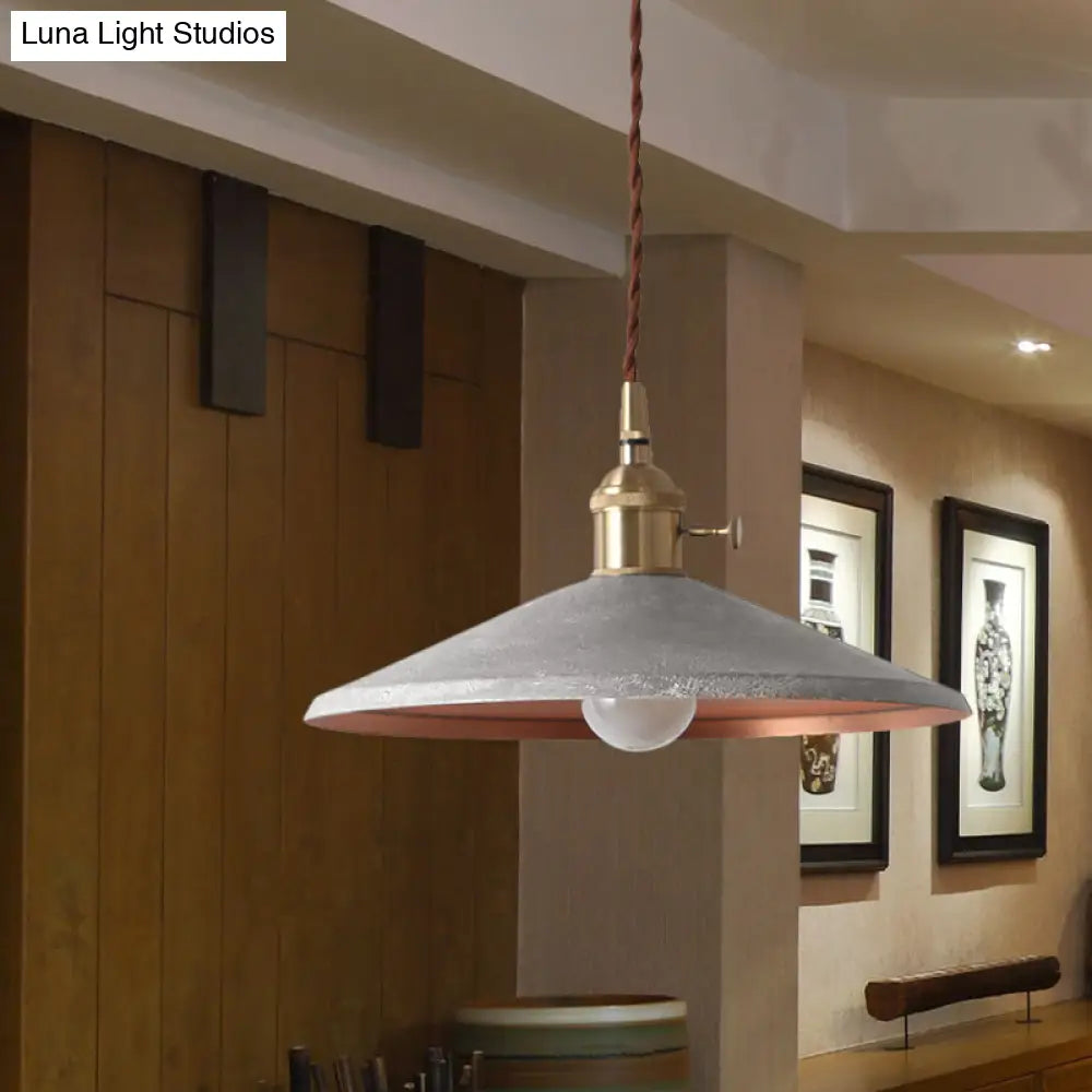 Rustic 1-Light Hanging Pendant Lamp In Blue/Red/Silver For Dining Room - Saucer Shade Iron Design