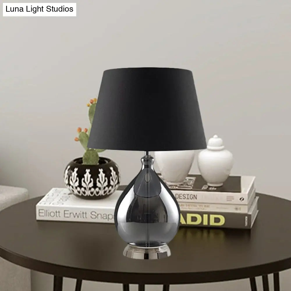 Rustic Fabric Table Light 1 Night Lighting With Teardrop Pedestal White/Coffee/Gray Perfect For