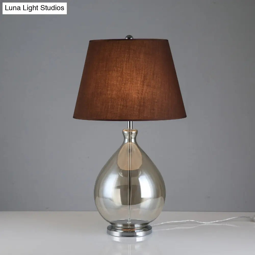 Rustic Fabric Table Light 1 Night Lighting With Teardrop Pedestal White/Coffee/Gray Perfect For