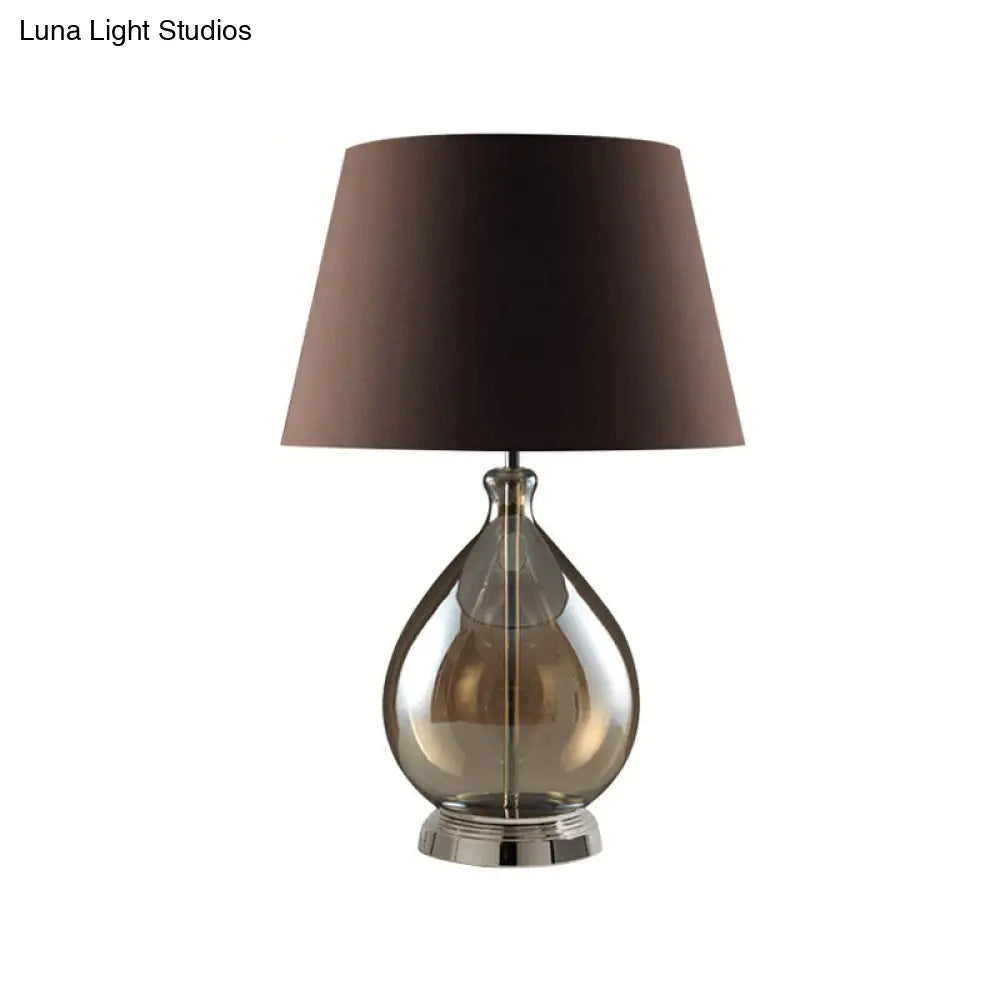 Rustic Fabric Table Light 1 Night Lighting With Teardrop Pedestal White/Coffee/Gray Perfect For