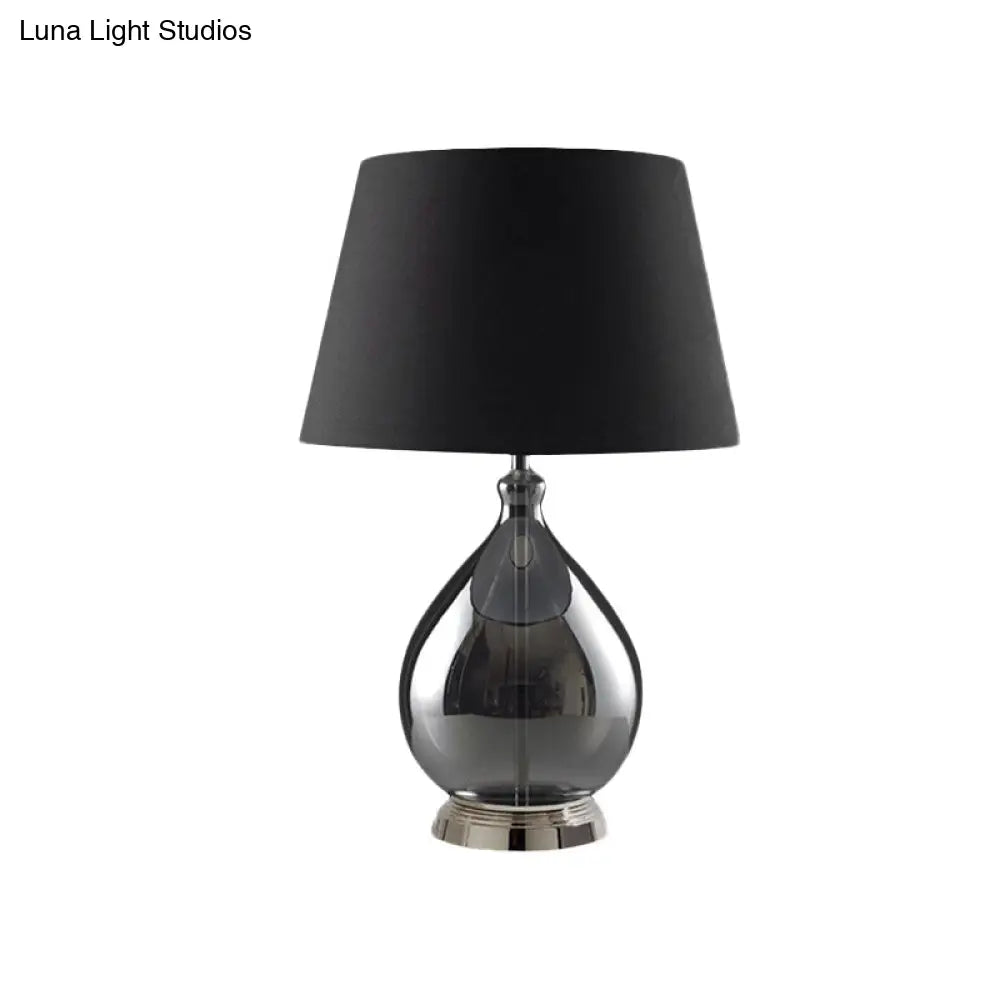 Rustic Fabric Table Light 1 Night Lighting With Teardrop Pedestal White/Coffee/Gray Perfect For