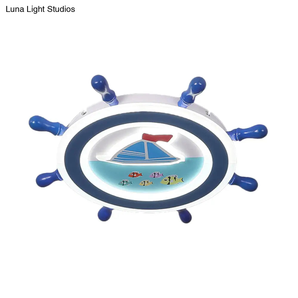 Sailboat Pattern Nautical Flush Mount Pendant Light - Blue And White Bedroom Ceiling Lighting