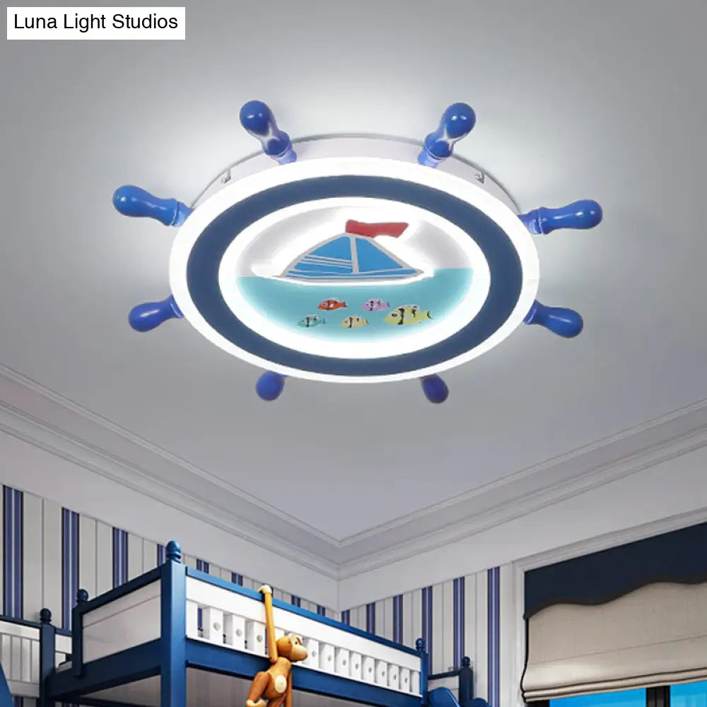 Sailboat Pattern Nautical Flush Mount Pendant Light - Blue And White Bedroom Ceiling Lighting