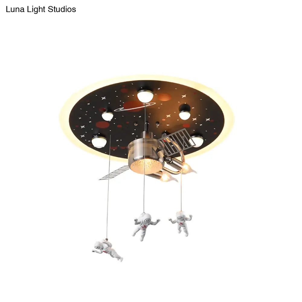 Satellite Astronaut - Themed Metal Flushmount Ceiling Light With 3 - Bulb For Children’s Room