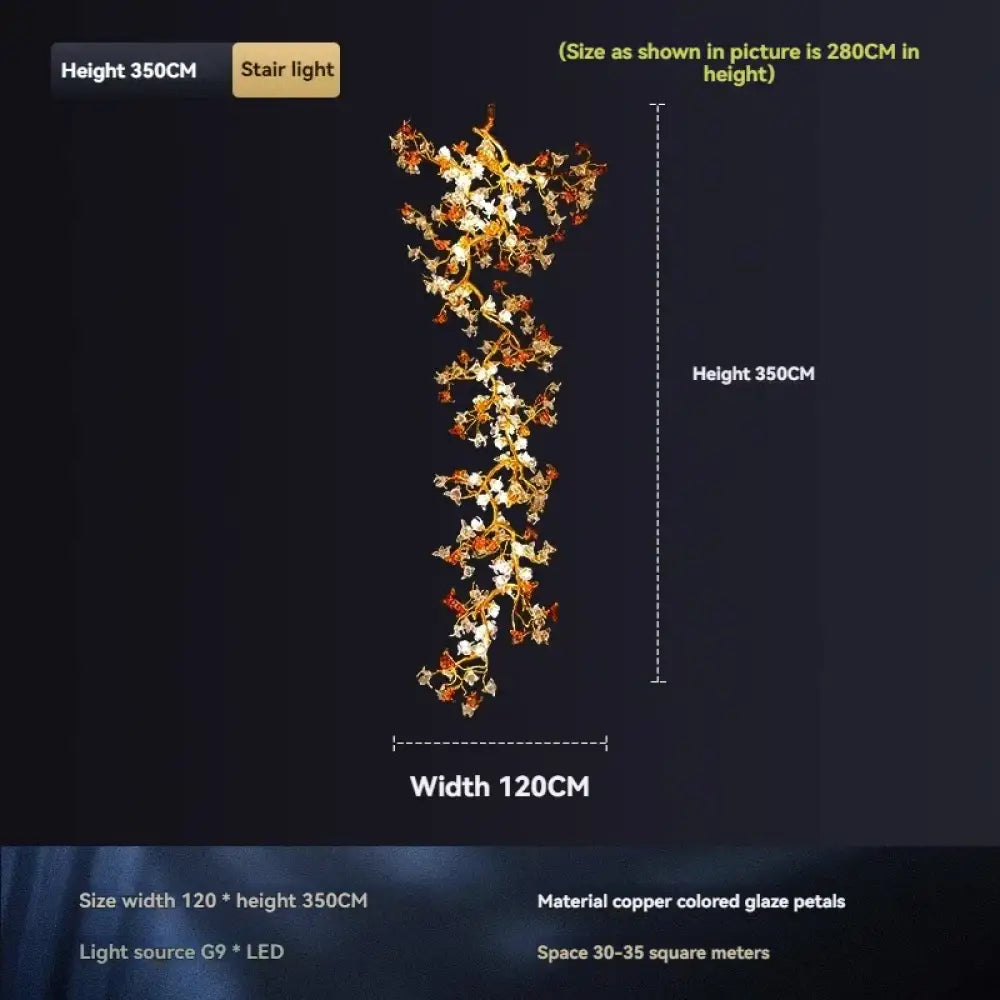 Selene Victorian Palm Crystal Chandelier Brass Pendant Light for Villa & Hotels 120x350cm / Neutral light chandelier