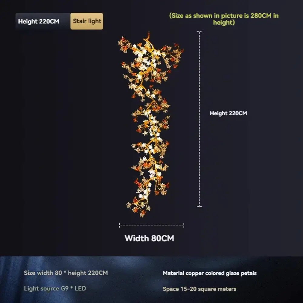 Selene Victorian Palm Crystal Chandelier Brass Pendant Light for Villa & Hotels 80x220cm / Neutral light chandelier