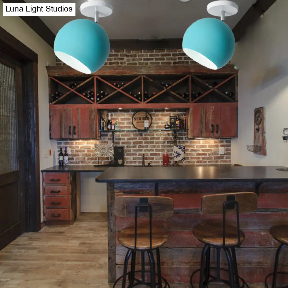 Semi Flush Mount Macaron Metal Ceiling Light For Living Room - Dome Style