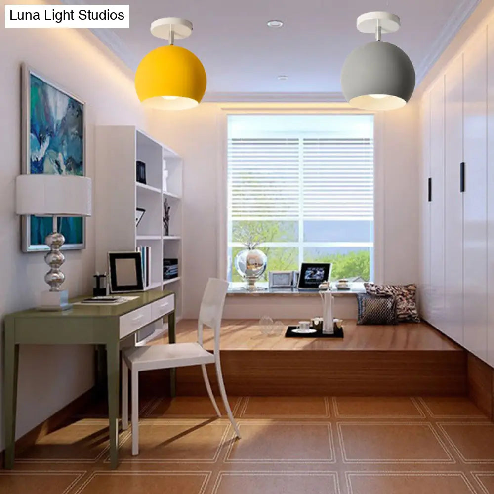 Semi Flush Mount Macaron Metal Ceiling Light For Living Room - Dome Style