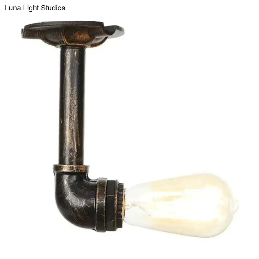 Semi Flush Vintage Aged Brass/Silver/Bronze Angle Pipe Ceiling Mount Light Fixture - 1