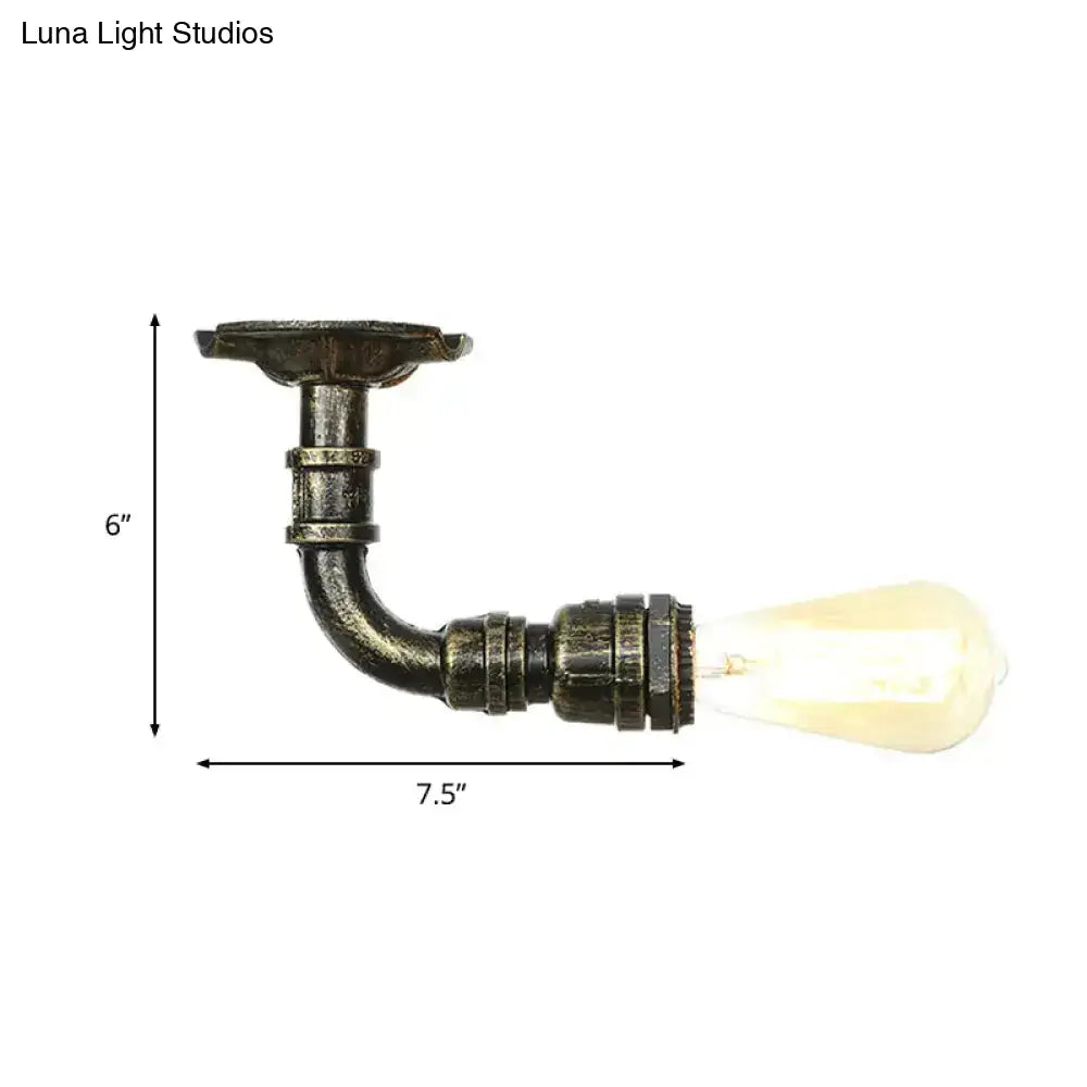 Semi Flush Vintage Aged Brass/Silver/Bronze Angle Pipe Ceiling Mount Light Fixture - 1