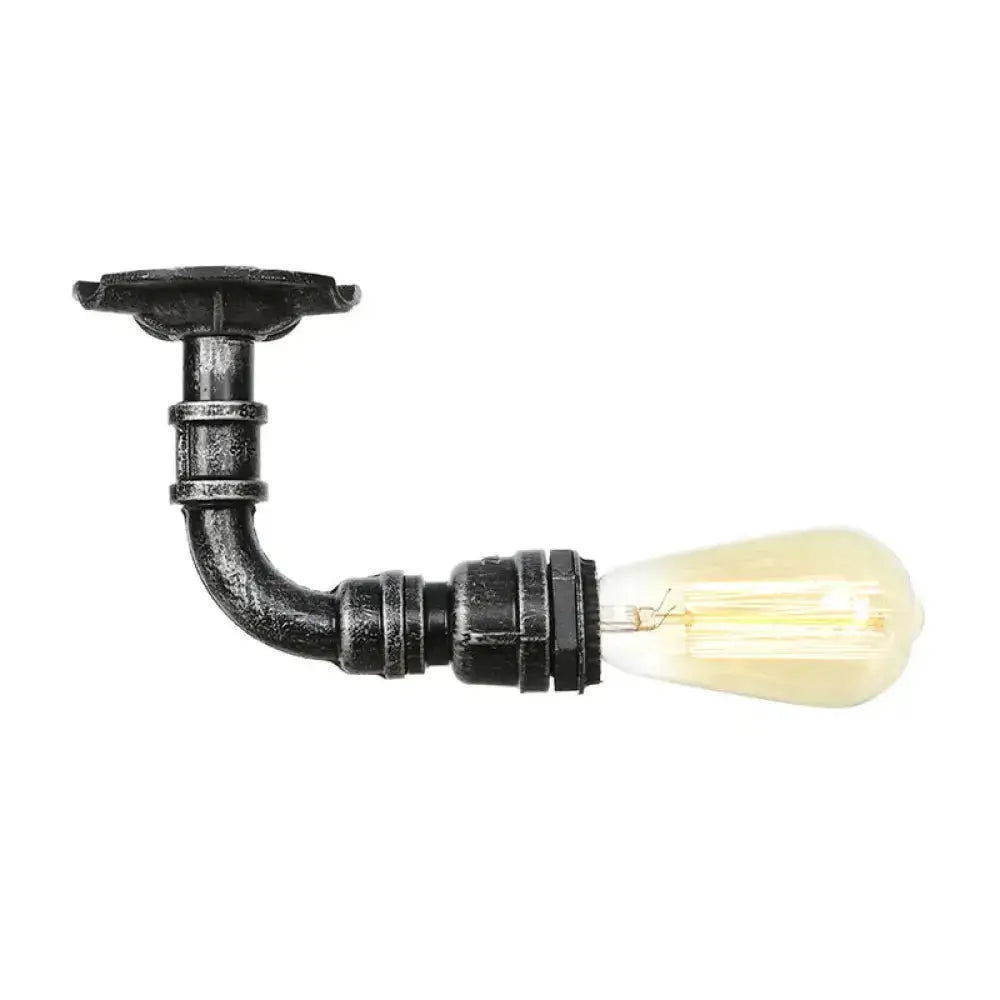 Semi Flush Vintage Aged Brass/Silver/Bronze Angle Pipe Ceiling Mount Light Fixture - 1 Silver / B