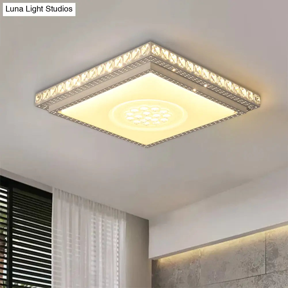 Simple Led White Flush Mount Ceiling Light For Bedroom - Crystal Block Round/Square Fixture