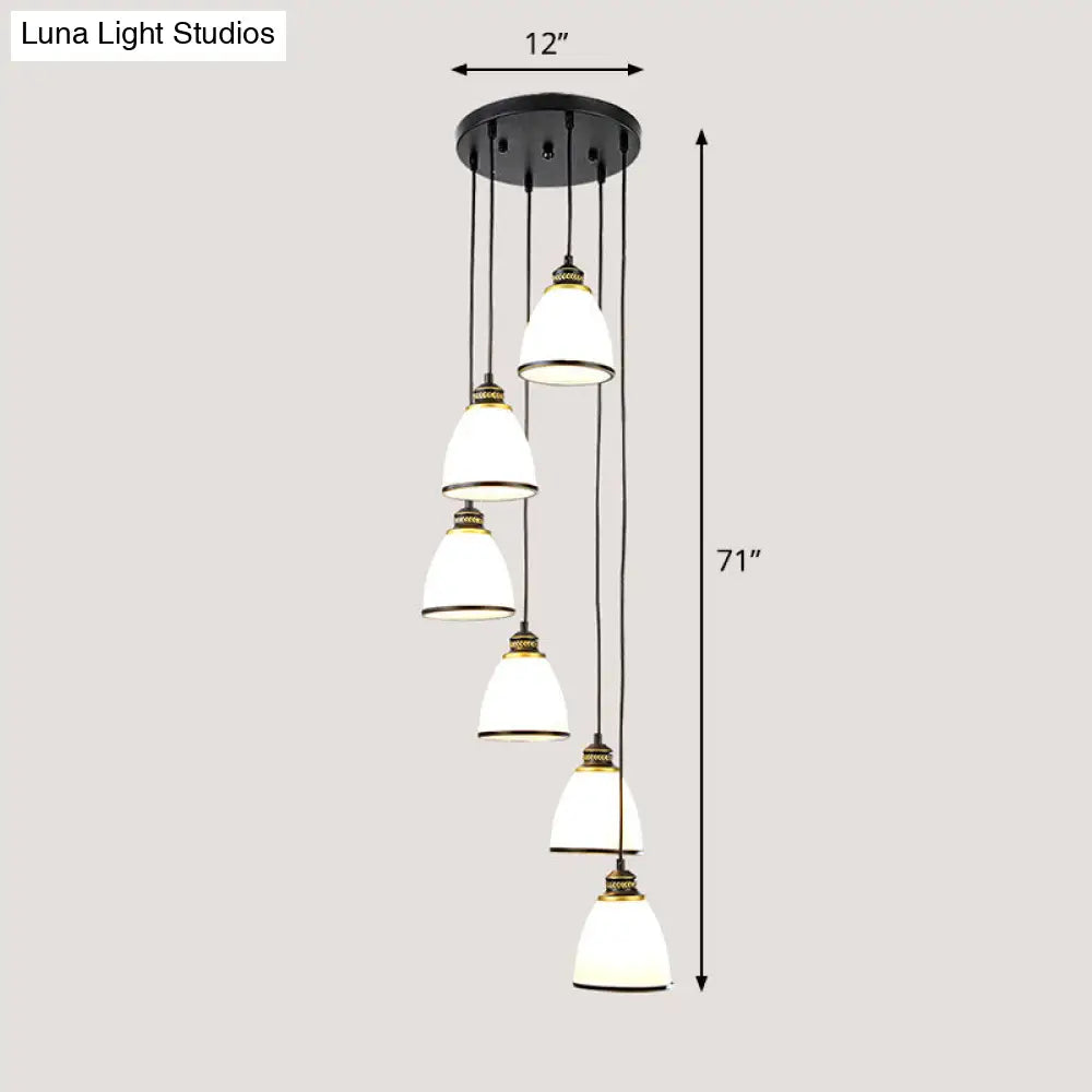 Simplicity Multi-Light Pendant | Cream Glass Spiral Bell Shade Staircase Hanging Light