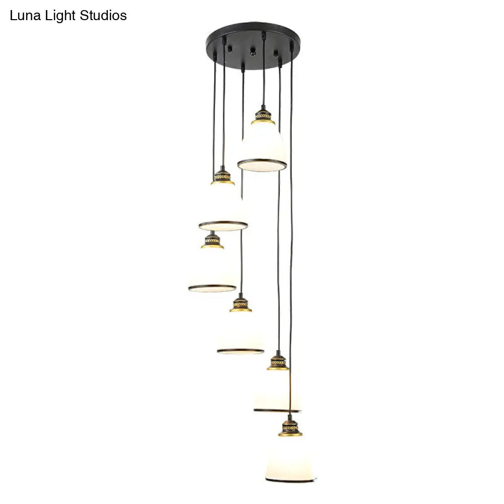 Simplicity Multi-Light Pendant | Cream Glass Spiral Bell Shade Staircase Hanging Light