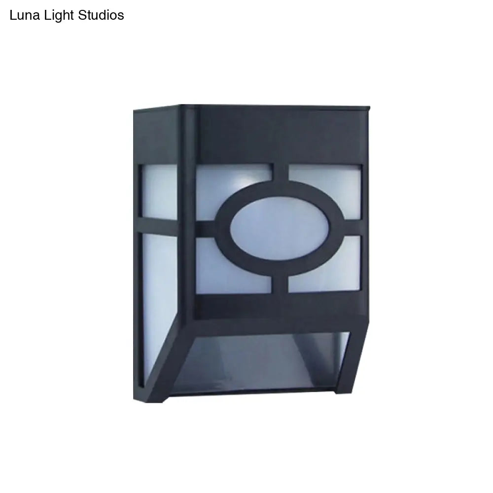 Sleek Black Solar Powered Outdoor Rgb Led Wall Sconce With Plastic Box Shade