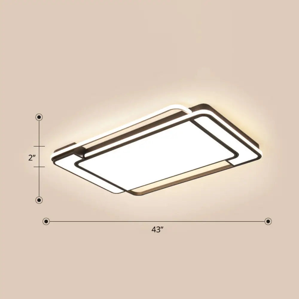 Sleek Living Room Illumination: Black Acrylic Led Rectangular Flush Mount Ceiling Lamp / 43’ White