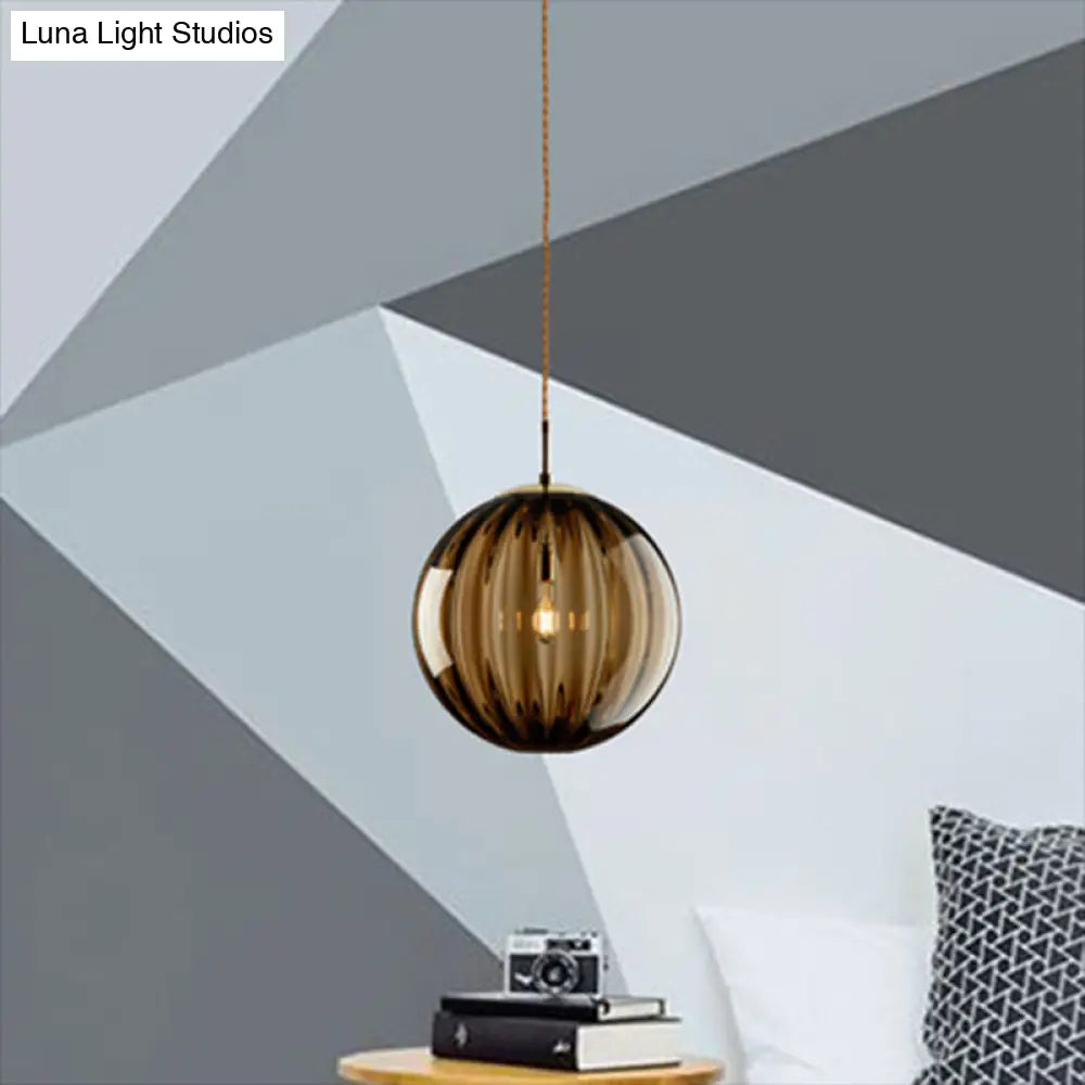 Sleek Ribbed Pendant Light: Modern Designer Hanging Lamp For Bedroom With 1 Light
