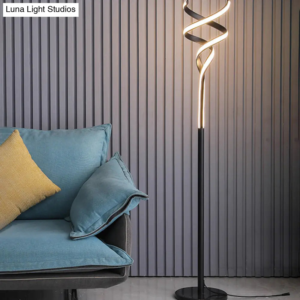 Sleek Spiral Led Floor Lamp With Metallic Accents For Modern Living Room