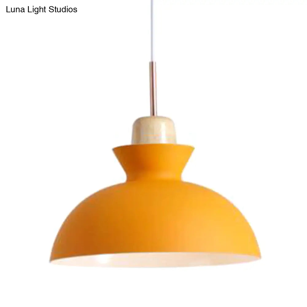 Sleek Wooden Top Pendant Light With Colorful Macaron Accent - Modern Minimalist 1-Light Lighting