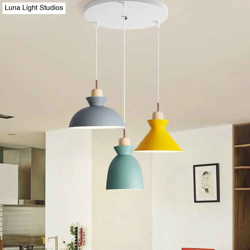 Sleek Wooden Top Pendant Light With Colorful Macaron Accent - Modern Minimalist 1-Light Lighting