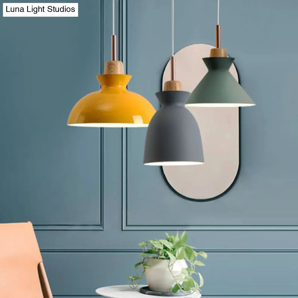 Sleek Wooden Top Pendant Light With Colorful Macaron Accent - Modern Minimalist 1-Light Lighting