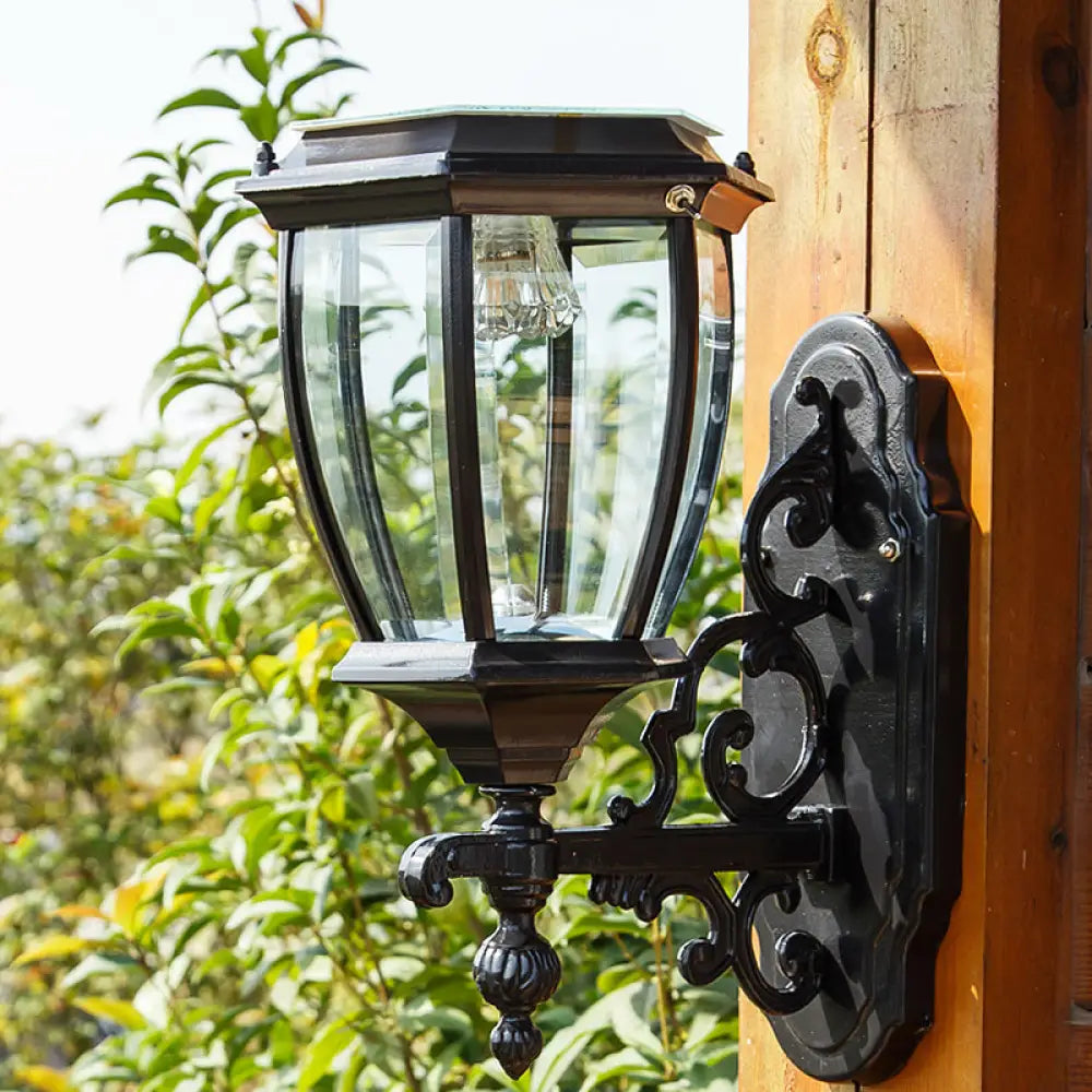 Solar Led Wall Lamp: Traditional Bell-Shaped Light Fixture For Backyard Black / White