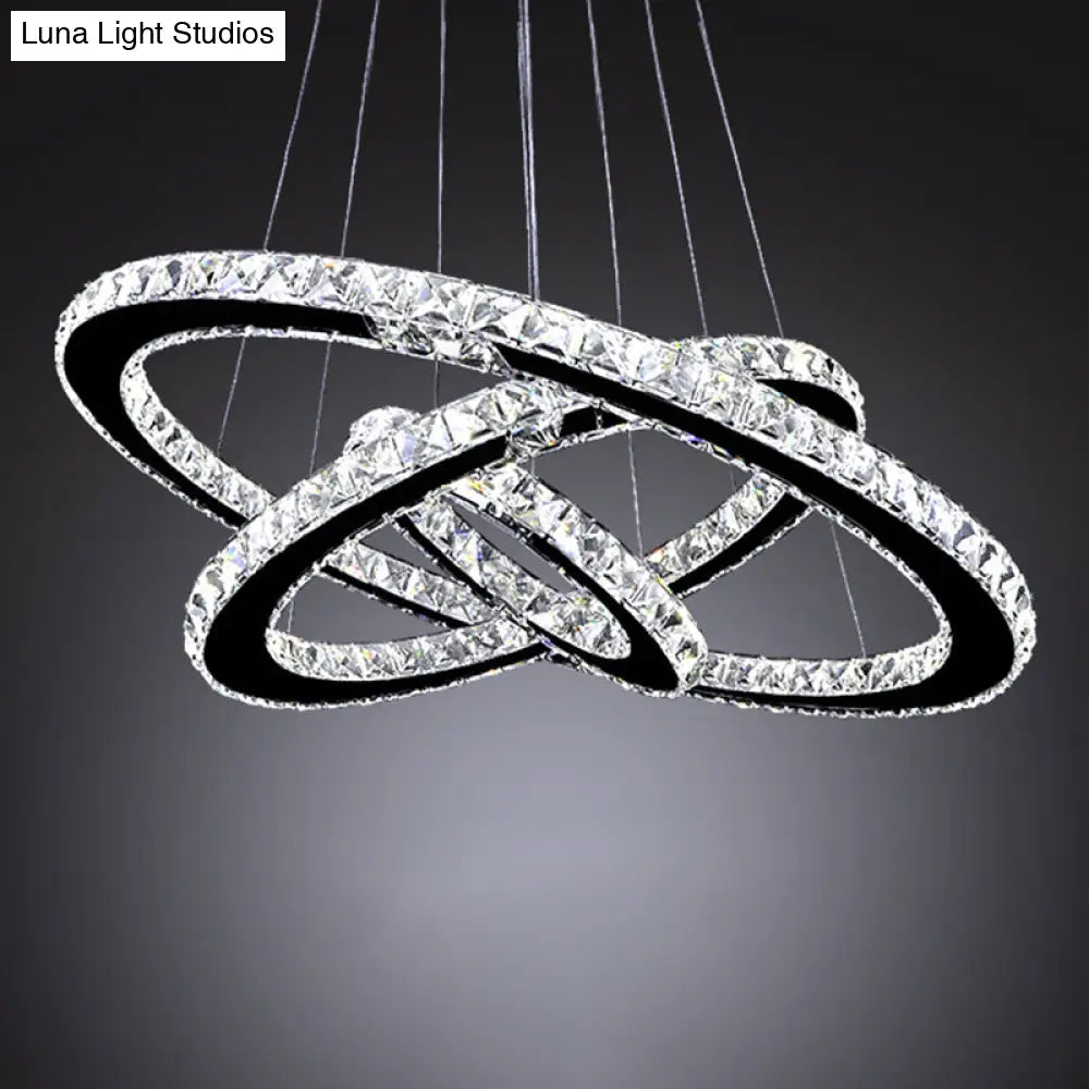 Modern Interlacing Rings Chandelier: Stainless Steel Pendant Light For Bedrooms Clear / 8+16+23.5