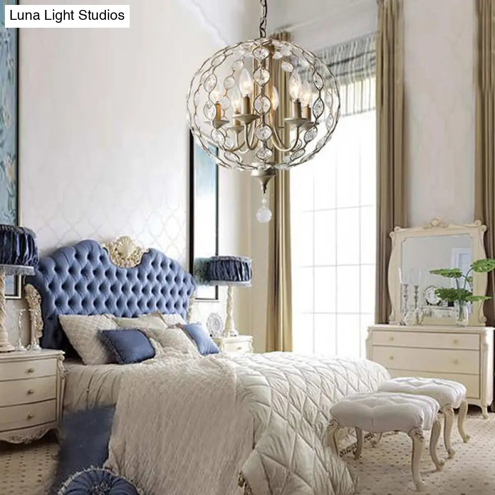 Traditional Aged Silver Chandelier With 6 Crystal Pendant Lights & Adjustable Metal Chain