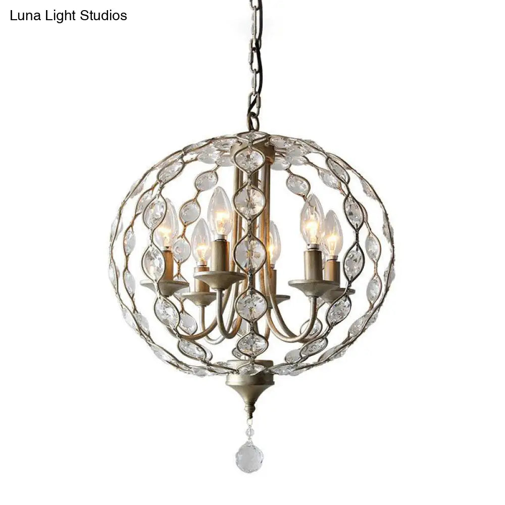 Traditional Aged Silver Chandelier With 6 Crystal Pendant Lights & Adjustable Metal Chain