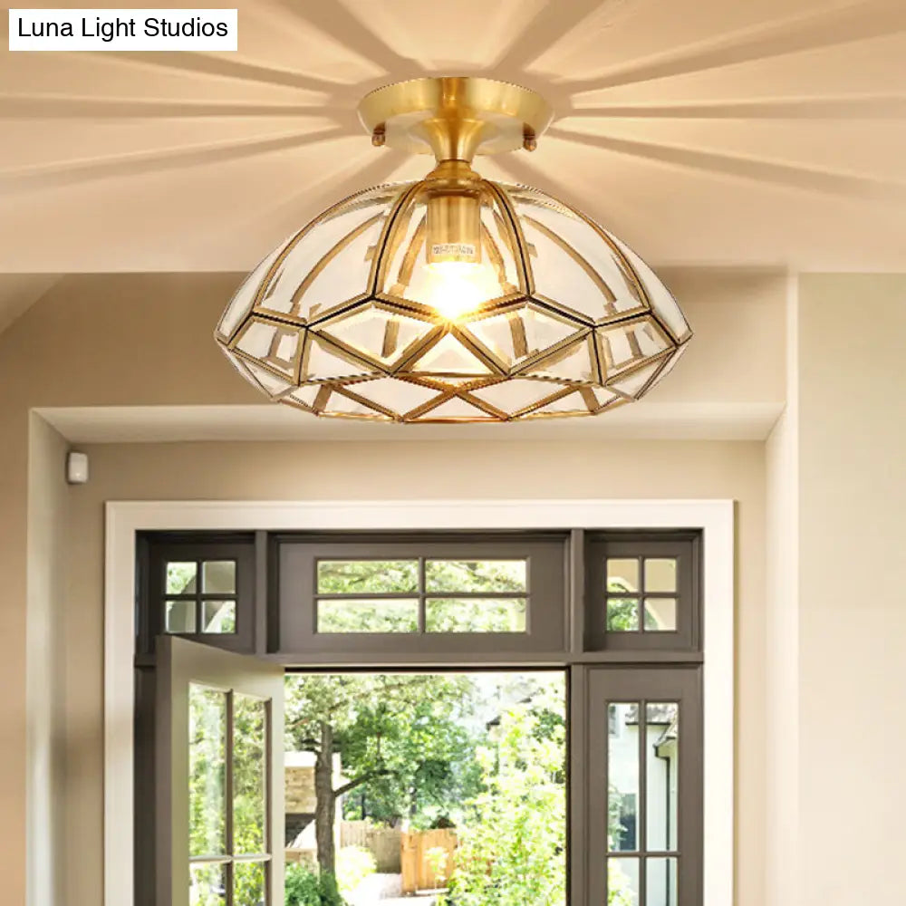 Traditional Brass Beveled Glass Ceiling Lighting Fixture - Close-To-Ceiling Mount