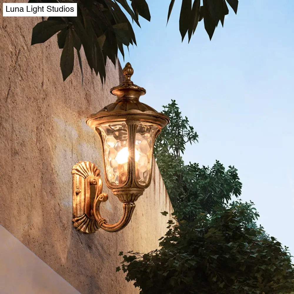 Traditional Ripple Glass Outdoor Wall Light With Bronze Bell Mount - 1-Light Lighting