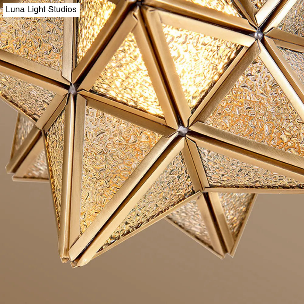 Traditional Star Semi Flush Ceiling Light In Clear/Textured White Glass - Ideal For Living Room