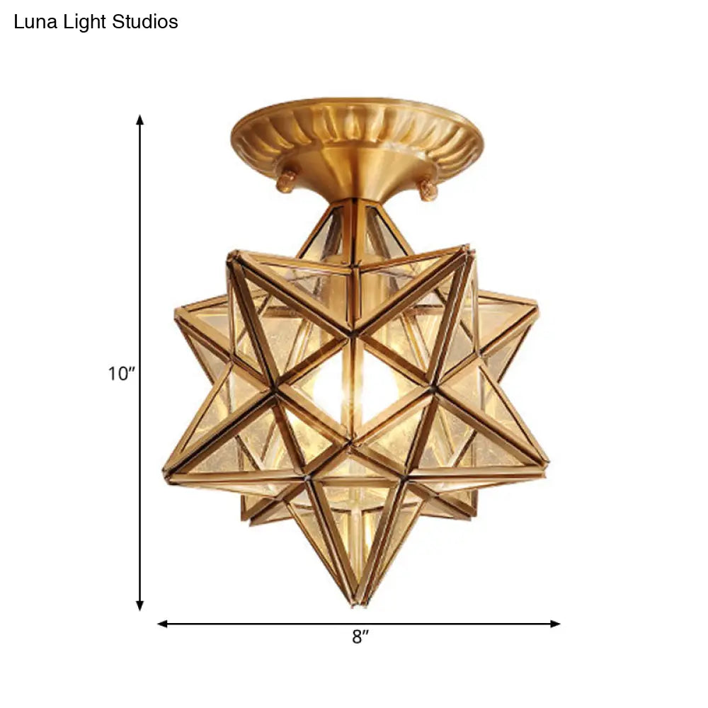 Traditional Star Semi Flush Ceiling Light In Clear/Textured White Glass - Ideal For Living Room