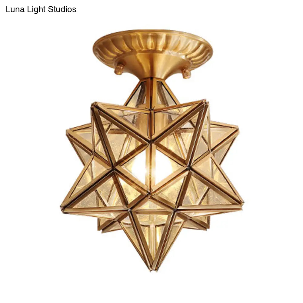 Traditional Star Semi Flush Ceiling Light In Clear/Textured White Glass - Ideal For Living Room