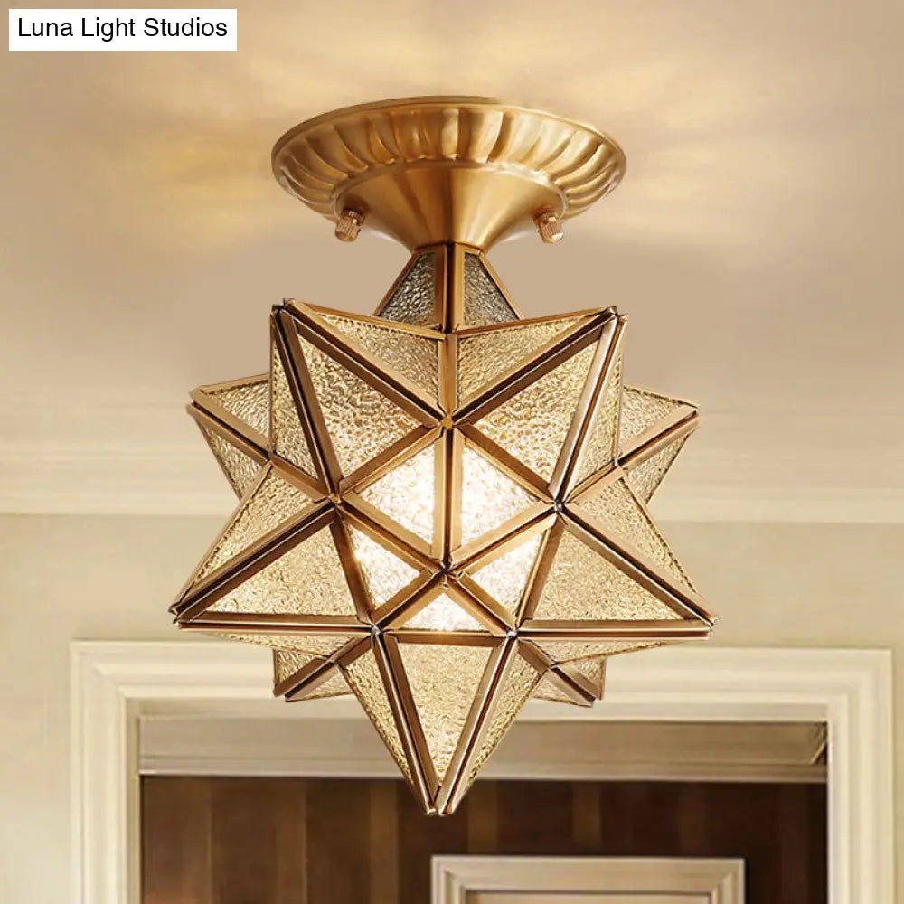Traditional Star Semi Flush Ceiling Light In Clear/Textured White Glass - Ideal For Living Room