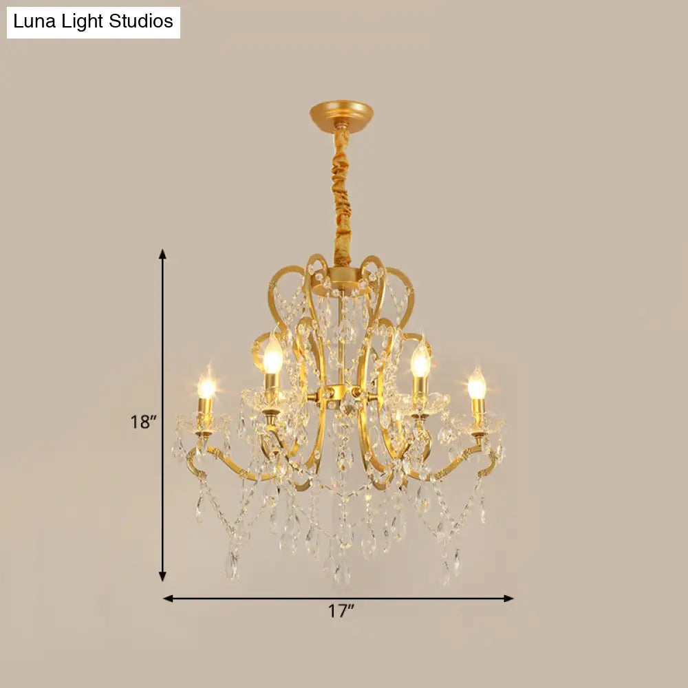 Traditional-Style Gold Crystal Chandelier - 4/6/8 Lights Living Room Hanging Light Fixture