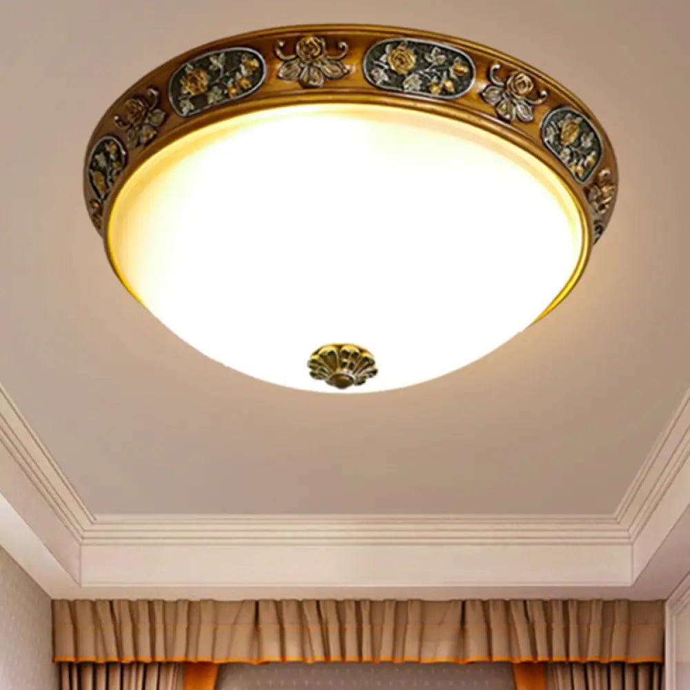 Traditional Wood Resin 3 - Head Flush Mount Ceiling Light For Hallway - 12’/15’/19’ Wide / 12’