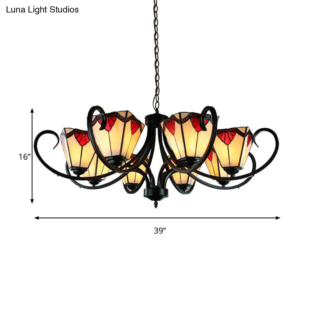 Trapezoid Stained Glass Pendant Light With Adjustable Metal Chain - 5/6/8 Suspended Fixture