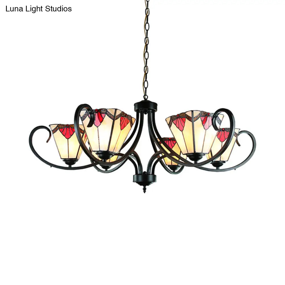 Trapezoid Stained Glass Pendant Light With Adjustable Metal Chain - 5/6/8 Suspended Fixture