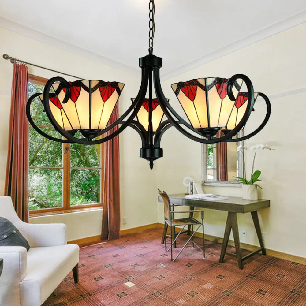 Trapezoid Stained Glass Pendant Light With Adjustable Metal Chain - 5/6/8 Suspended Fixture 5 / Red