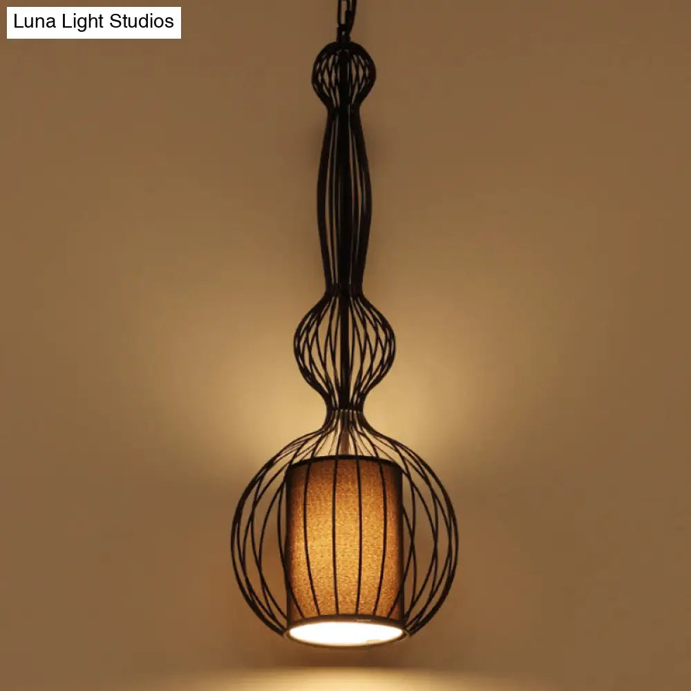 Vintage Black Metal Pendant Light - Oval/Gourd/Lantern Design 1-Light Ideal For Dining Room Ceiling