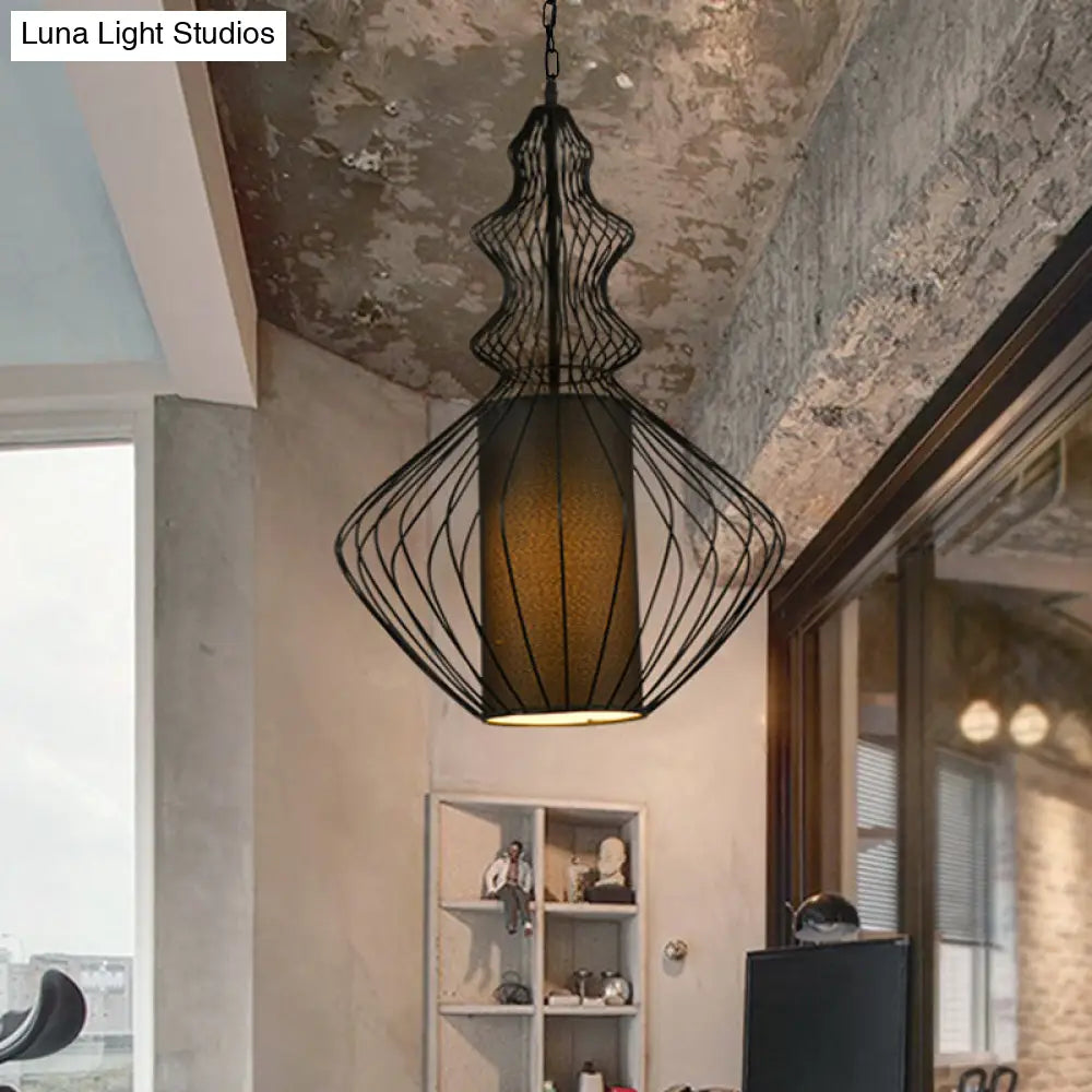 Vintage Black Metal Pendant Light - Oval/Gourd/Lantern Design 1-Light Ideal For Dining Room Ceiling