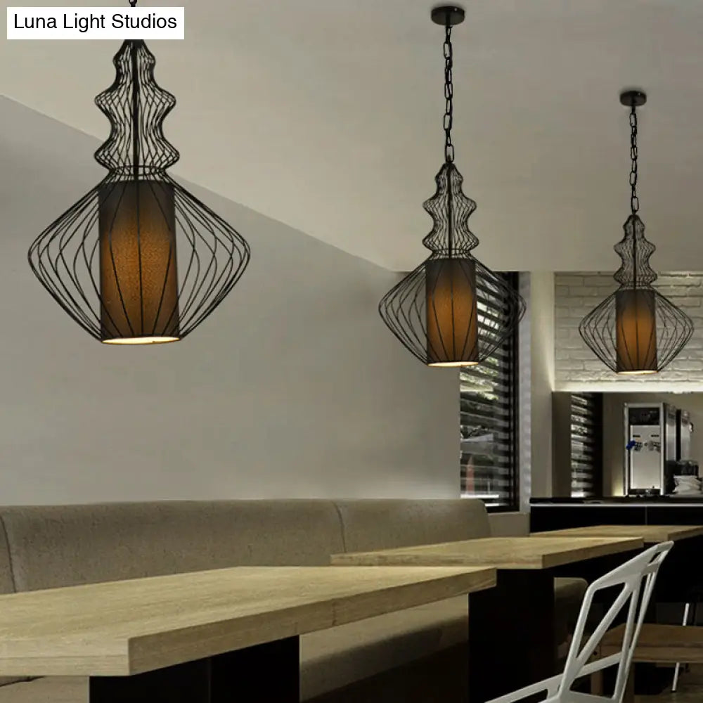 Vintage Black Metal Pendant Light - Oval/Gourd/Lantern Design 1-Light Ideal For Dining Room Ceiling