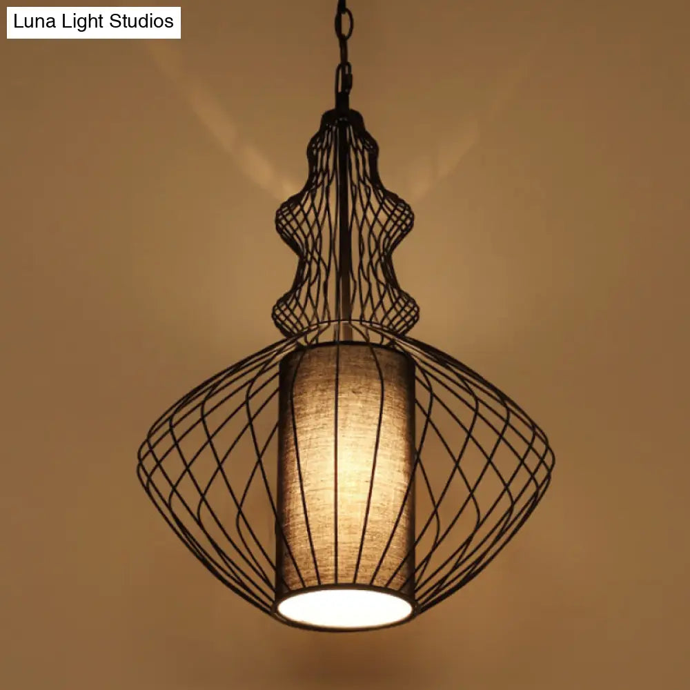 Vintage Black Metal Pendant Light - Oval/Gourd/Lantern Design 1-Light Ideal For Dining Room Ceiling
