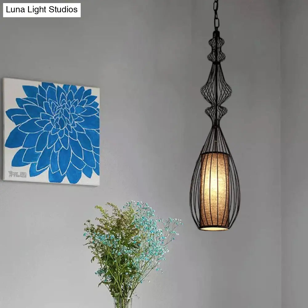 Vintage Black Metal Pendant Light - Oval/Gourd/Lantern Design 1-Light Ideal For Dining Room Ceiling