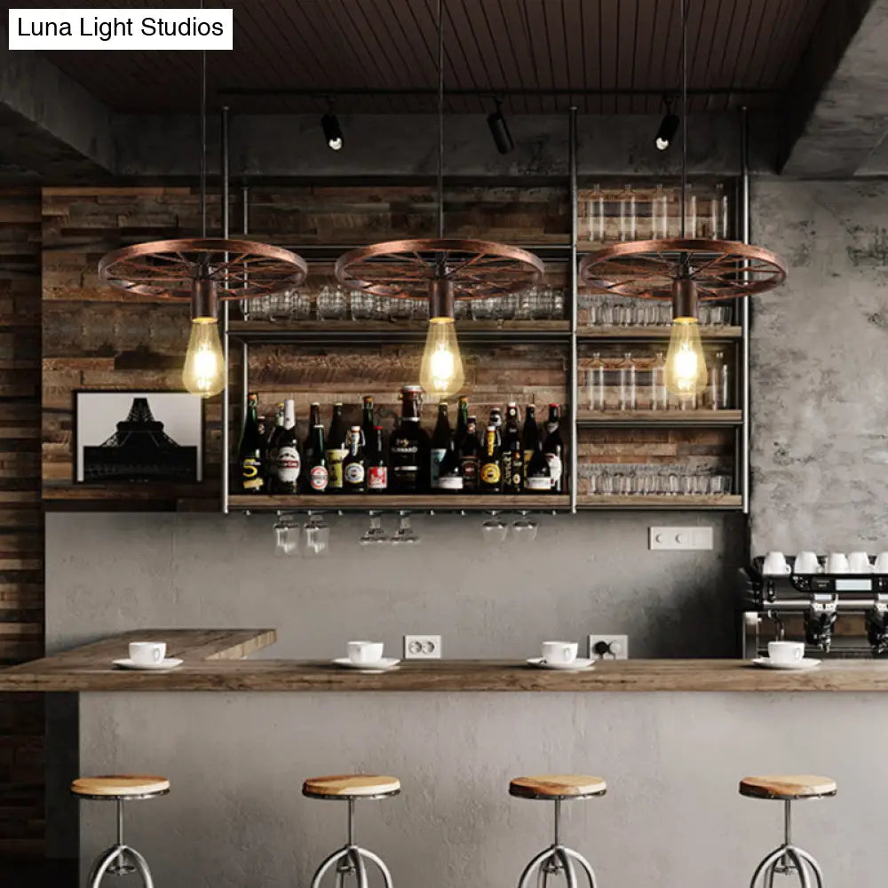 Vintage Black Metal Wagon Wheel Hanging Pendant Light For Coffee Shop Suspension