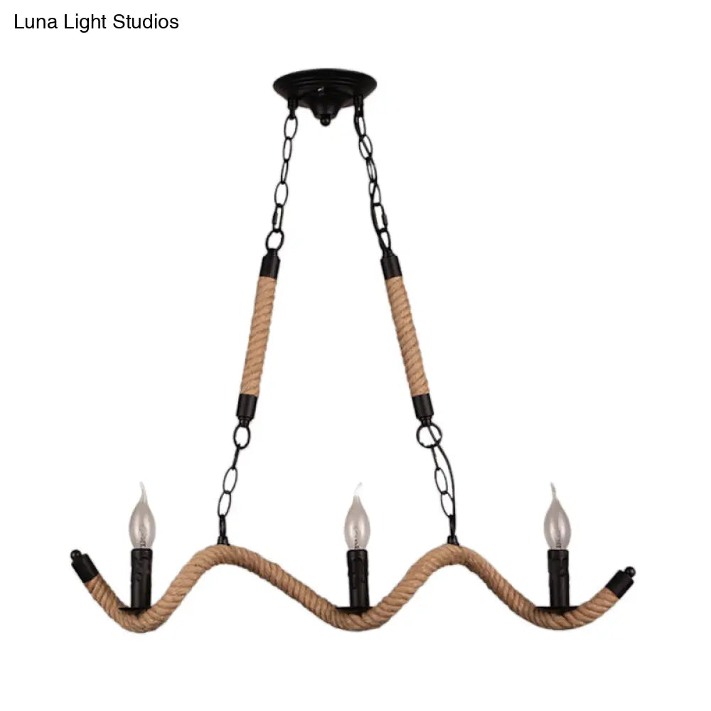 Vintage Black Rope Pendant Light Fixture - 3-Light Candle Island Lamp For Dining Room